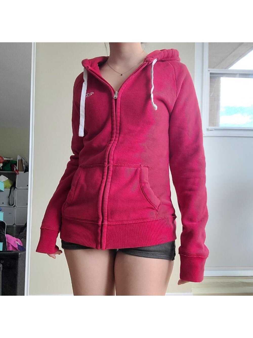 Hollister Streetwear Y2K Grunge Cotton Fleece Slim Fit  Handmade zip up Hoodie